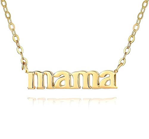 Mama Necklace for Women 18K Gold Plated Mom Pendant Stainless Steel Silver Letter Gift Personalized Jewelry for Mother and Daughter