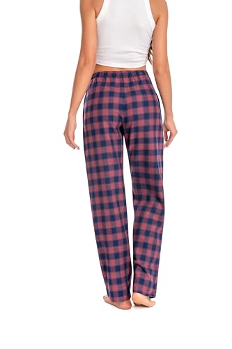 Women's Plaid 100% Cotton Loungewear Pyjama Pants Flannel/Poplin Nightwaer Trousers With Pockets.4