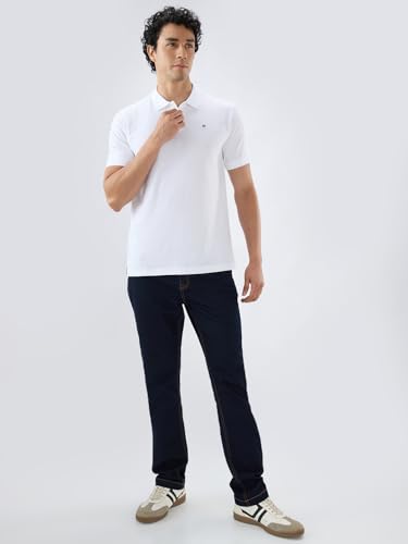 Image of Raymond Men Slim Fit Solid Pattern Pure Cotton Half Sleeve Polo Neck Casual T-Shirt