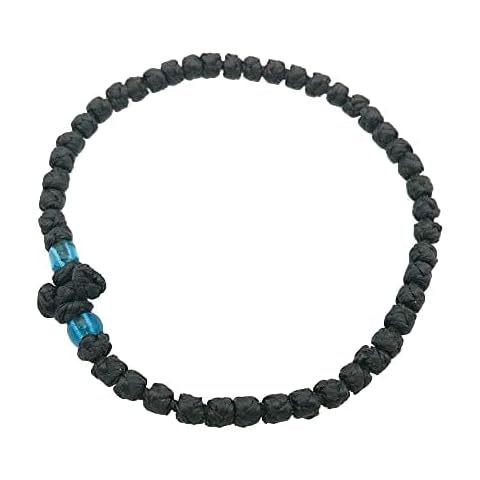 Mastic of Chios Blessed Handmade Greek Christian Orthodox Waxed Prayer Rope from Mt.Athos (Komboskoini Chotki) Thin Black Fragrance With Holy (Chrism- Myrrh) Cover