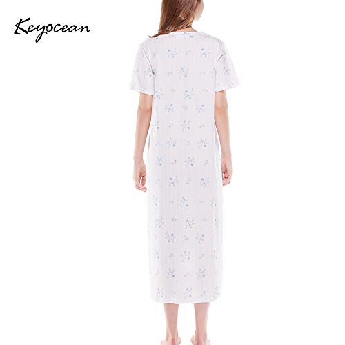 Keyocean Women Nightgown, Soft Lightweight 100% Cotton Ladies Nightgown, Blue Floral, Small #TOP2