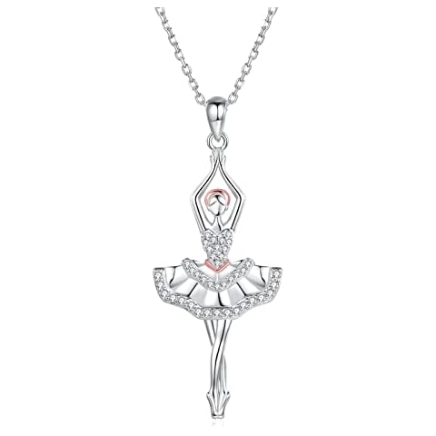ACJFA Dance Gifts for Women: 925 Sterling Silver Ballerina Ballet Necklace Pendant Jewelry for Women, Metal, Cubic Zirconia Cover