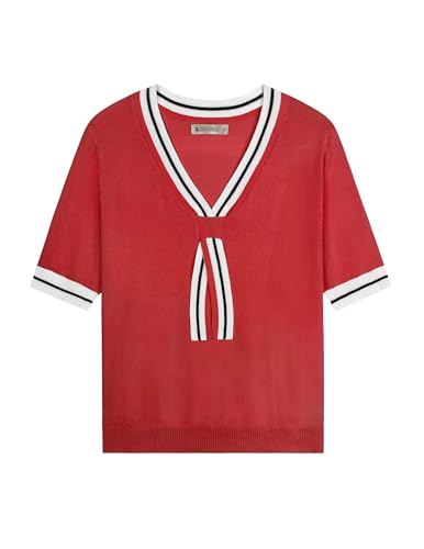 Image of Libsorge Womens Lightweight Cute Bow Tie Sweater Spring 2026 Business Casual Outfits V Neck Short Sleeve Tops