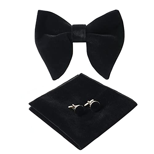 PACGOTH Bow Ties for Men Pre-Tie Bow Tie Vintage Tuxedo Oversized Velvet Bowtie Cufflinks Pocket Square Sets for Wedding & Party with gift Box (Black) PACGOTH Bow Ties for Men Pre-Tie Bow Tie Vintage Tuxedo Oversized Velvet Bowtie Cufflinks Pocket Square Sets for Wedding & Party with gift Box (Black)