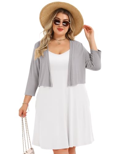 Image of Plus Size Shrugs for Women 3 /4 Sleeve Cropped Cardigan Knit Sweaters Open Front Bolero 2026