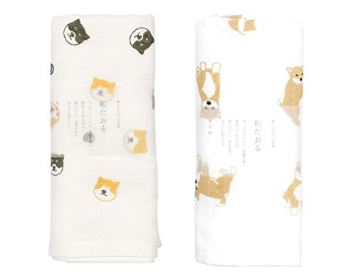 HAMAMONYO Nassen Dye Gauze Face Towel Set of 2 (Shiba Inu Design)