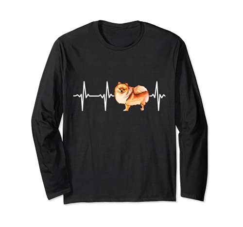 Pomeranian Heartbeat Love My Dog Long Sleeve T-Shirt, Black