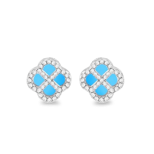 Boucles d'oreilles trèfle argent 925 femme avec pierres précieuses et oxydes blancs