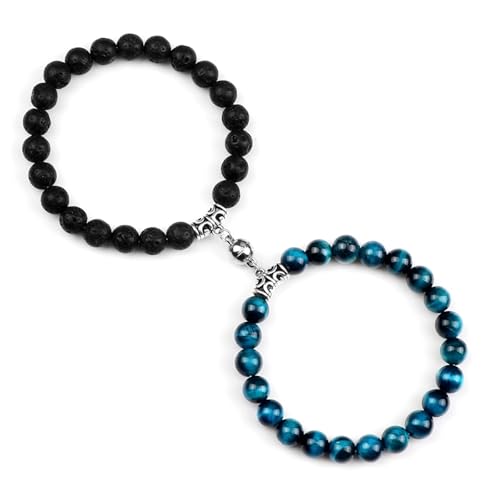 Bracelets de perles pour hommes 8 mm pierre naturelle noire et bleue
