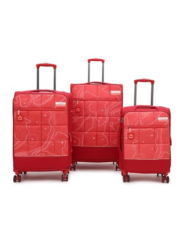 Image of uppercase Topo Celeb Soft Luggage Set of 3 (Small, Medium, Large) - Red Sustainable Eco-Soft Trolley Bags, 8-Wheel Spinner Suitcases with TSA Lock & Laundry Compartment.