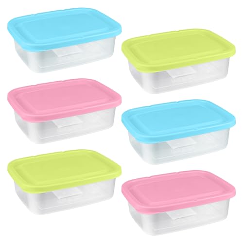 6 recipientes para congelador, 600 ml, rectangulares, con tapa, multicolores, reutilizables, de polipropileno, aptos para microondas y congelador, sin BPA