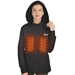 Women's Heated Jacket, 4 Heat Zones Heated Coat, Rechargeable Electric Heating Jacket with Battery for Outdoor Camping Hiking Hunting (UK, Alpha, L, Regular, Regular, Black)