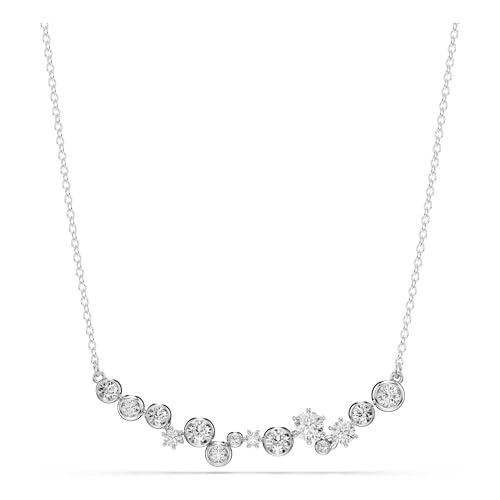 Swarovski Collier blanc, de la collection Constella, cristaux Zirconia incolores de tailles variées, fermoir à boule coulissante, en métal rhodié