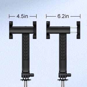 Diagram showing the adjustable width of the phone holder, from 4.5 inches to 6.2 inches.