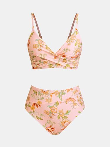 Image of CUPSHE Women's Bikini Sets Two Piece Swimsuit High Waisted V Neck Twist Front Adjustable Spaghetti Straps Bathing Suit