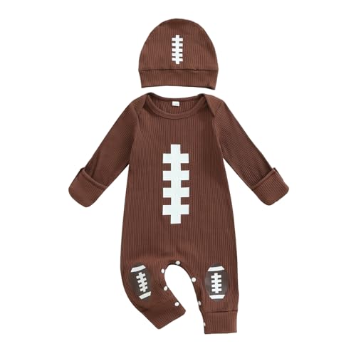 SZMBCMYXRZY Baby Boy Newborn Clothes Football Outfit Ribbed Knit Long Sleeve Romper Jumpsuit Infant Fall Winter Outfits Clothes (football newborn outfit, 0-3 Months)