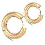 [Adelina Style] フープピアス 人気 幅5mm 太めピアス つけっぱなし 18G 1ペア メンズ レディース リング ピアス サージカルステンレス 金属アレルギー対応 男女 両耳 (ステンレス ゴールド 内径12mm)