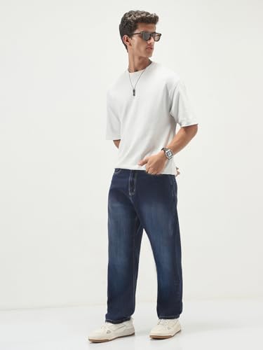 Image of Urbano Fashion Men's Loose Baggy Fit Washed Denim Jeans Non-Stretchable