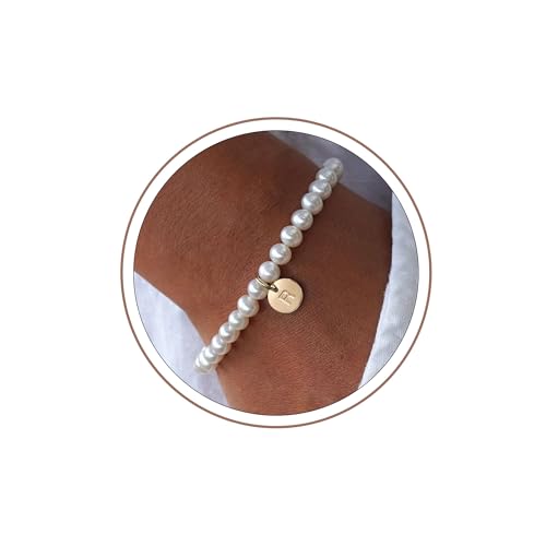 Image of Ursteel Pearl Initial Bracelet for Women | Gifts for Kids Teen Girls, Dainty Letter Pearl Bracelets for Women, Bridesmaid Proposal Wedding Bride Bridal Shower Gift