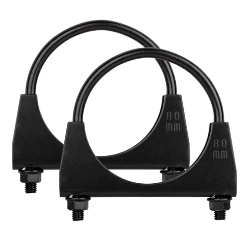 Krtopo 2x Auspuffschelle 80mm M8 Bügelschelle Rohrschelle Spezialschelle für Auspuffrohr U-förmige Verzinkter Rohrklemmbügel Erdungsschelle Verdicket Schwarz für Auto Abgasdämpfer Rohr (Ø80mm)