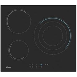 Candy Ctp63Sc E1 Candy CH63TVT, Placa Vitrocerámica, 3 Zonas, 60CM, 10 Niveles de Potencia, 5,7KW, Biselada, Temporizador, Bloqueo de Seguridad, Indicador de Calor, Alerta Sobrecalentamiento y Derrames, Negro