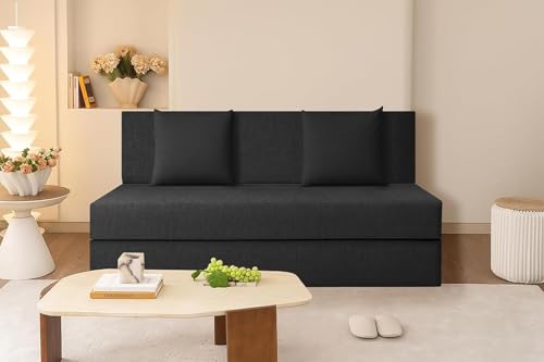 Image of Rosebell Lightweight Easy Two-Person Sofa Cum Bed Jute Fabric- Washable Cover- Including Cushion - Size 4' X 6' Ft (Black Color) Perfect for Home & Office for Guest