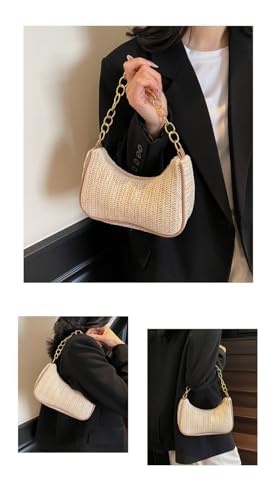 Bohemian Straw Shoulder Bag for Women 2024 New Handwoven Underarm Purse, Vintage Casual Crossbody Bag4