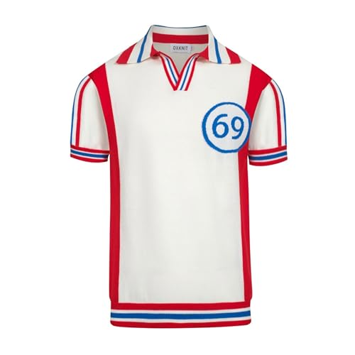 OXKNIT Polo de Punto para Hombre, Estilo Retro Clásico Mod de los años 1960, Cuello en V, Manga Corta, Camisa de Verano en Combinación de Colores