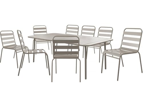 Table et chaises de Jardin en métal Bilbao - 8 Places - Taupe