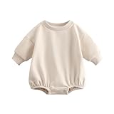 Bafeicao Baby Boy Girl Sweatshirt Romper Organic Cotton Solid Color Long Sleeve Bubble Romper Oversized Warm Fall Winter,Apricot,12-18M