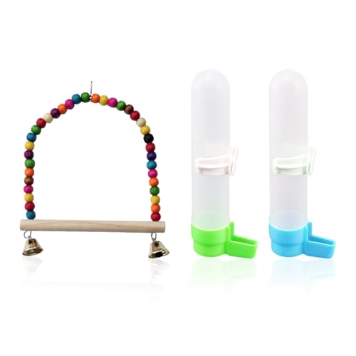 RELKLYU 2 Bebedor De Agua De Aves Y 1 Juguete Columpio, Accesorios para Jaulas De Pájaros, Suministros De Mascotas, Alimentador Automático De Agua.