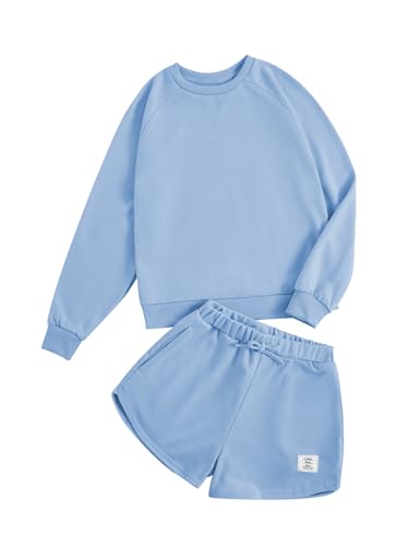 Verdusa Girl's 2 Piece Outfits Long Sleeve Sweatshirt and Shorts Clothing Sets Spring Fall Clothes