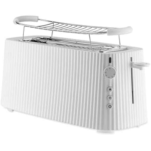 Alessi Plissé MDL15 W - długi toster z podwójną komorą, z żywicy termoplastycznej, nasadka na bułki ze stali nierdzewnej 18/10 i żywicy termoplastycznej, wtyczka europejska 1700 W, biały