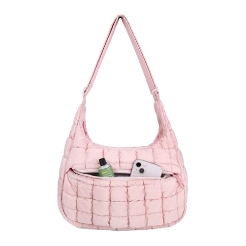 Image of Cute Puffy Crossbody Bag Medium Lightweight Quilted Hobo Shoulder Purse Carryall Soft Fluffy Handbag for Women