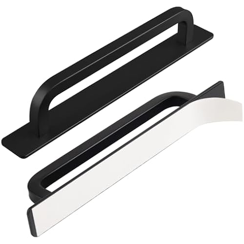 5 Pack Self Adhesive Drawer Pulls 8.3 Inch Long Barn Door Handles Peel and Stick Cabinet pulls Black Stick On Handles for Glass Doors Carry Handle