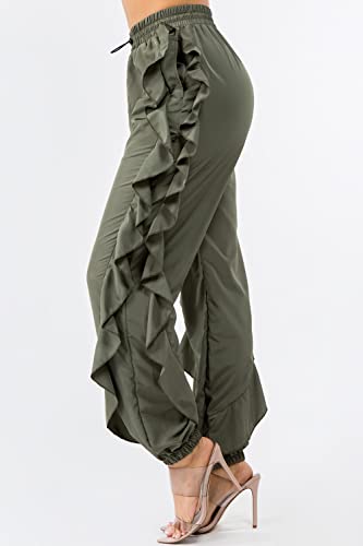 Womens Stretch Lightweight JoggerRuffle Pants Casual Trendy Style3