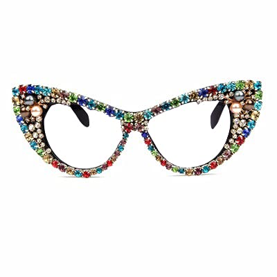 bullabulling Retro Sparkling Crystal Colorful Diamond Frame Cat Eye Bling Rhinestone Reading Glasses (colorful, 1.0)