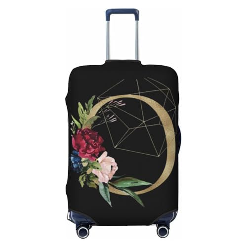 Luggage Cover Flower Golden Letter O Black Suitcase Protector fits 18-32inch Travel Suitcase Cover Washable Dustproof with Concealed Zipper for Wheeled Suitcase LC160