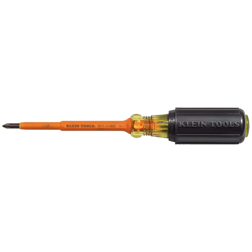 Klein Tools 6334INS Insulated Screwdriver, Made in USA, #1 Phillips Tip with 4-Inch Shank