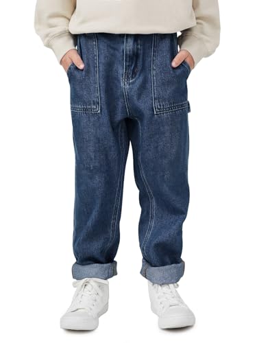 Haloumoning Boys Baggy Jeans Kids Elastic Waist Wide Leg Denim Pants with Pockets 4-14 Years