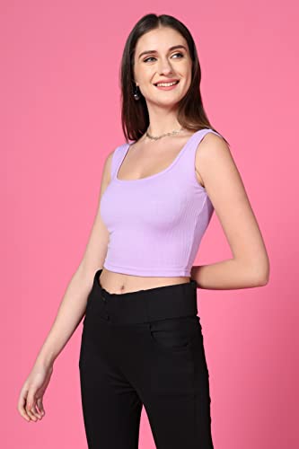Image of TOPLOT Women's Solid Ribbed Round Neck Sleeveless Slim Fit Tank Top (5069)