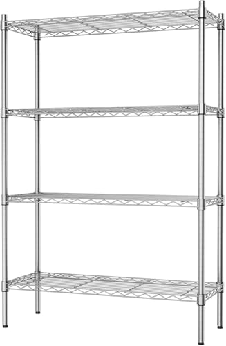 Image of Premium Heavy-Duty 4-Tier Chrome Metal Wire Storage Rack Shelf Organizer | Adjustable Multipurpose Freestanding Shelving Unit for Home, Office, Kitchen | Size 17 inch D x 27 inch W x 54 inch H Inch