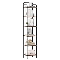 Hzuaneri 6-Tier Bookcase Bookshelf, Narrow Tall Bookcase, Slim Wooden Shelving Unit for Bedroom, Living Room, Home Office, Sturdy, Rustic Brown and Black BC24601B