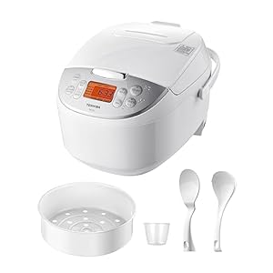 Toshiba Rice Cooker 6 Cup Uncooked – Japanese Rice Cooker with Fuzzy Logic Technology, 7 Cooking Functions, Digital Display, 2 Delay Timers and Auto Keep Warm, Non-Stick Inner Pot, White