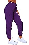 Waitfairy Women's Cinch Bottom Sweatpants High Waisted Trendy Athletic Jogger Pants for Teen Girls Lounge Trousers with Pockets Purple M