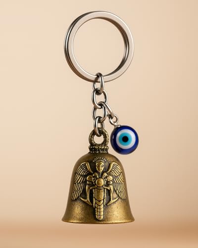Image of Tiny Tim Guardian Bell with Evil Eye Charm - Protective Motorcycle & Car Accessory - Tibetan-Inspired Design - Wards Off Negative Energy - Ideal Gift for Bikers & Travelers