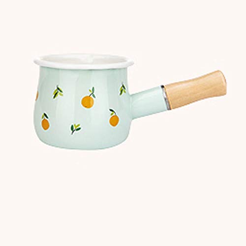 LiudanSaucepan Ceramic Milk Pan Enamelware Soup Pot Nonstick Saucepan Butter Warmer Enamelware Saucepan Pan Cookware with Wooden Handle Milk Pan (Color : Green)