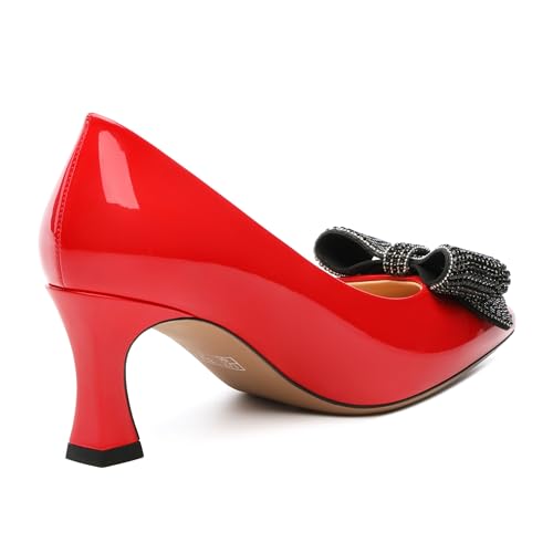 Image of Heels for Women Closed Patent Pointed Toe Bow Pumps Slip on Kitten Low Heels Wedding Party Dress Office Shoes 2.5Inch