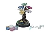 Adriane´s Selection Quartz Bonsai Money Tree- Seven Chakra Stone and Feng Shui,Base with Treasure Pot and Pyrite The Abundance Stone/Necklace Pendulum (Small Quartz Round Base, Black Base)
