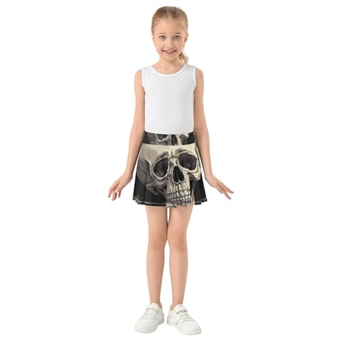 Kids Tennis Skirts Skulls Red Vintage Roses Athletic Shorts for Girls Skorts Toddler Girl Skort 4t3